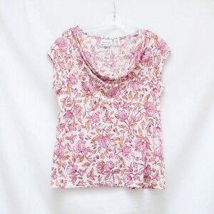 Haute Hippie linen t-shirt floral print pink breezy lilac coastal M Medium NWOT